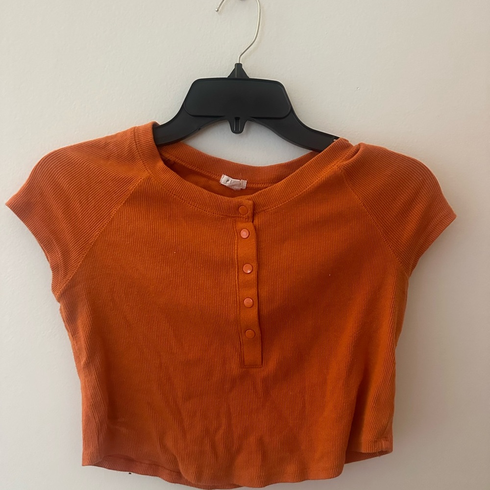 Garage orange Cropped Button-Up Top